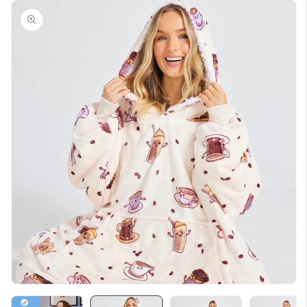 Cream and Brown Coffee Print Fleece Robe